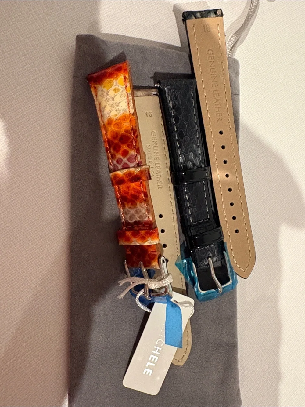 Michele Black and Amber Watch Strap Duo